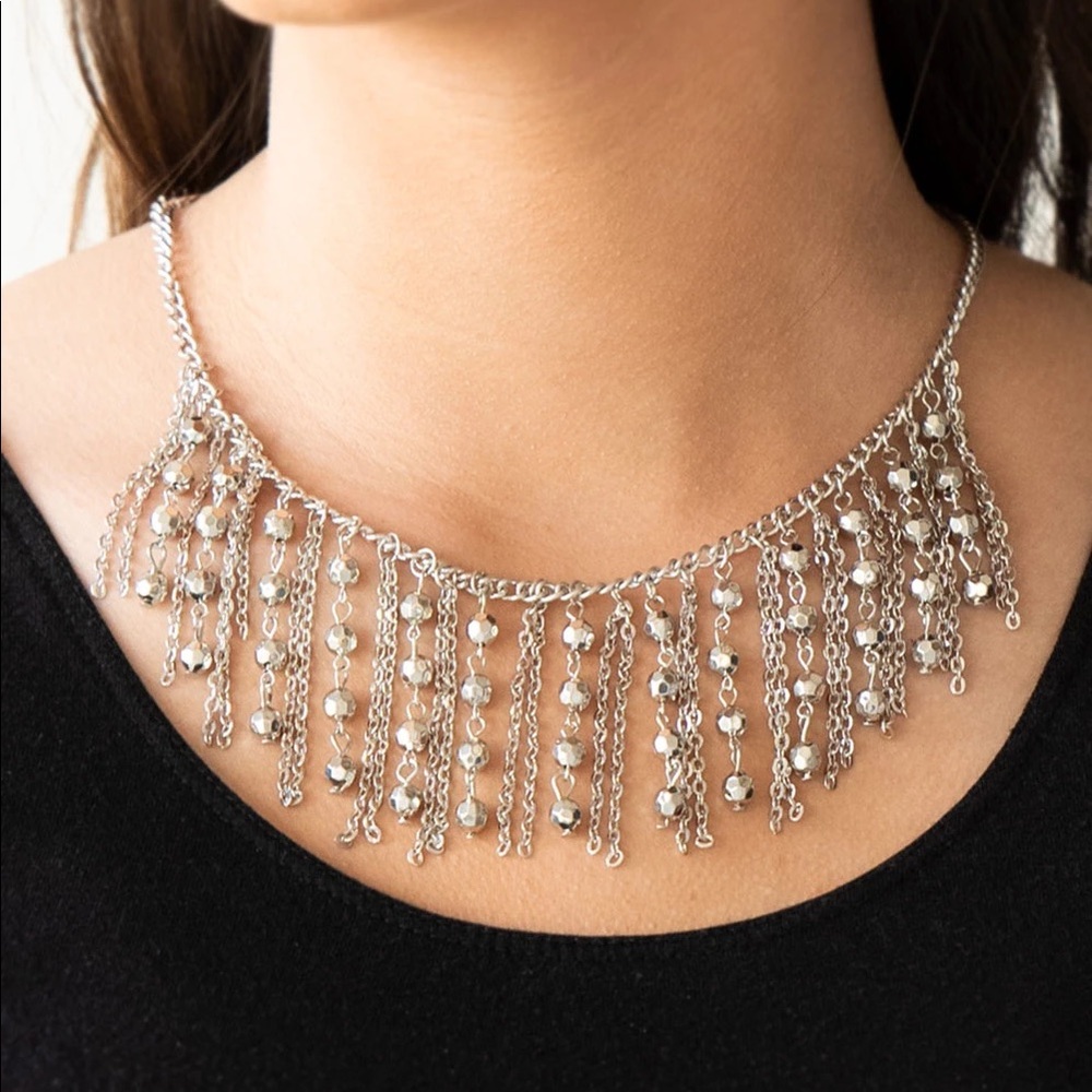 Silver Chandelier Looking Earring and Necklace Set